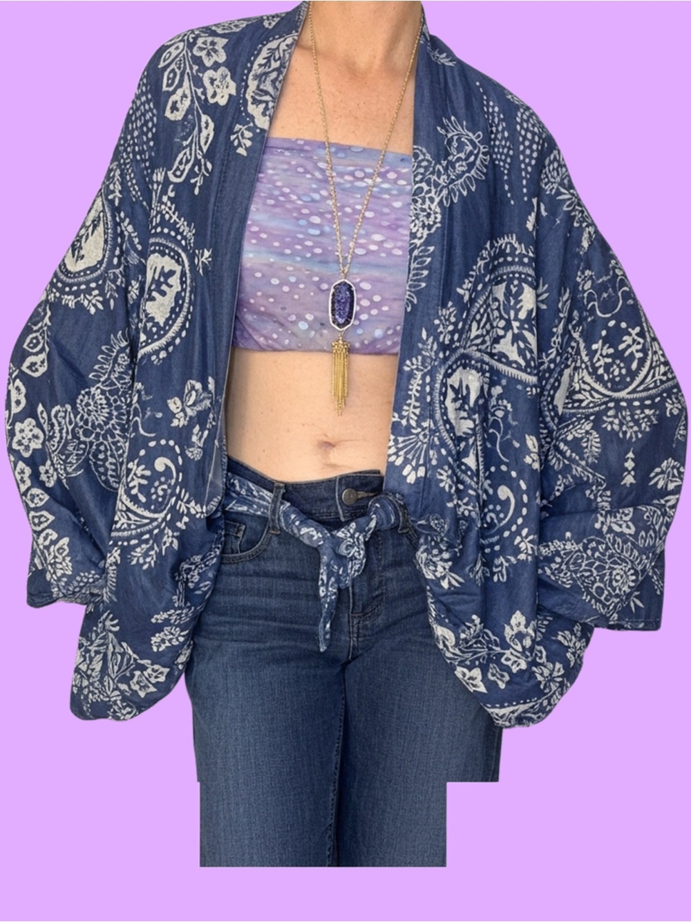 Vibrant Indigo Blue Paisley Wrap Tunic w/ Pockets, by Laurie Felt